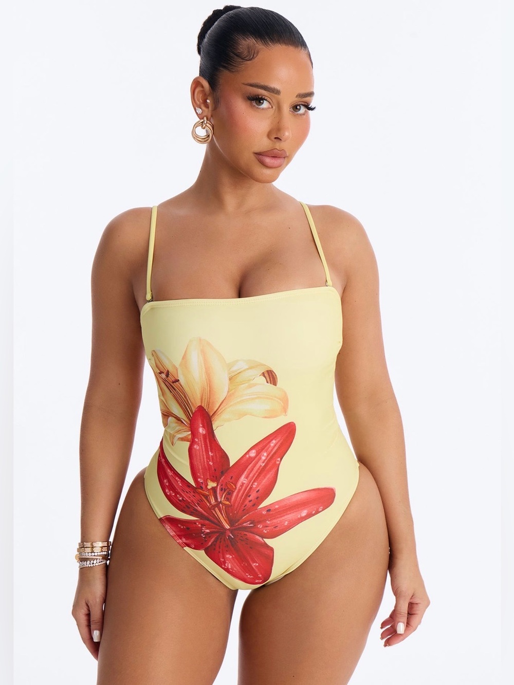 NWOT Fashion Nova Floral 1 Piece Strapless Swimsuit - Yellow